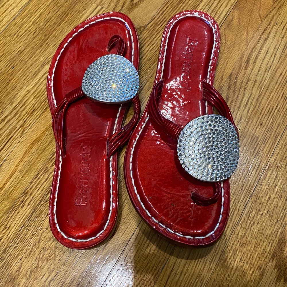Bernardo Patent Leather Rhinestone Sandals Size 8